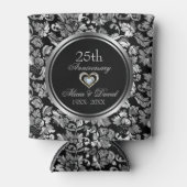 Zwart en metaalzilver 25th Wedding Jubileum Blikjeskoeler (Voorkant)