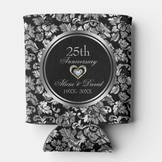 Zwart en metaalzilver 25th Wedding Jubileum Blikjeskoeler (Achterkant)