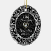 Zwart en metaalzilver 25th Wedding Jubileum Keramisch Ornament (Rechts)