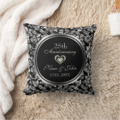 Zwart en metaalzilver 25th Wedding Jubileum Kussen (Deken)