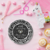 Zwart en metaalzilver 25th Wedding Jubileum Papieren Bordje (Feest)