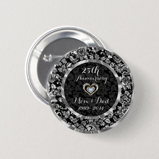 Zwart en metaalzilver 25th Wedding Jubileum Ronde Button 5,7 Cm (Voorkant /achterkant)