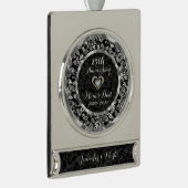 Zwart en metaalzilver 25th Wedding Jubileum Verzilverd Banner Ornament (Rechts)
