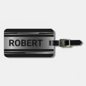 Zwart en metaalzilver Geometrisch Masculine-ontwer Bagagelabel (Voorkant horizontaal)
