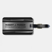 Zwart en metaalzilver Geometrisch Masculine-ontwer Bagagelabel (Achterkant horizontaal)