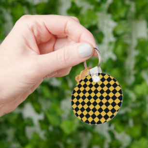 Zwart en metalen gouden Chevron patroon rond Sleutelhanger