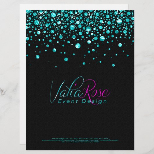 Zwart en Metallic Blauwgroen Willekeurig Cirkelont Custom Briefhoofd (Voorkant / Achterkant)