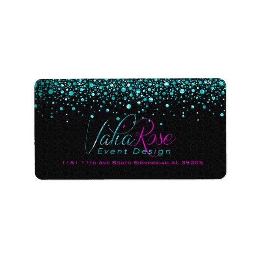 Zwart en Metallic Blauwgroen Willekeurig Cirkelont Etiket (Voorkant)