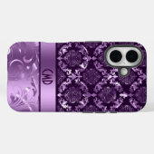 Zwart en Metallic Paarse Damasks & Lace Case-Mate iPhone Case (Achterkant (horizontaal))
