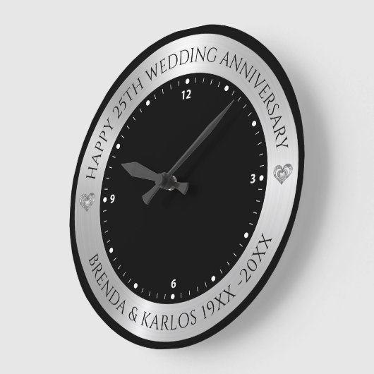 Zwart en metallic zilver 25e bruiloft Jubileum Grote Klok (Hoek)