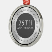 Zwart en metallic zilver 25e bruiloft Jubileum Metalen Ornament (Links)