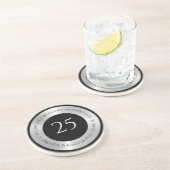 Zwart en metallic zilver 25e bruiloft Jubileum Zandsteen Onderzetter (Zijkant)