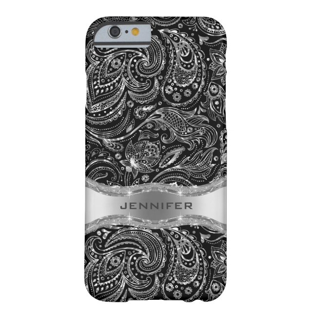 Zwart en Metallic Zilver Bloemen Paisley Case-Mate iPhone Case (Achterkant)