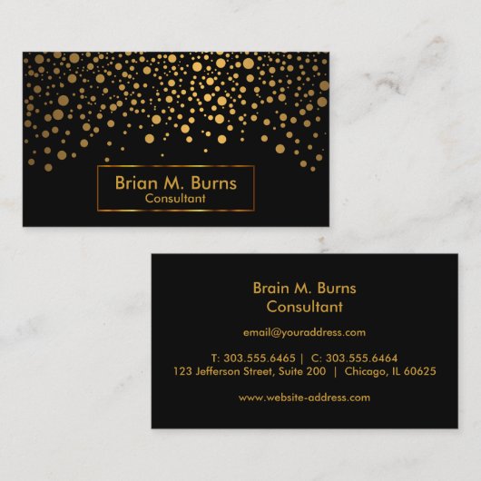 Zwart en metallisch Gold Confetti-ontwerp Visitekaartje (Voorkant / Achterkant)