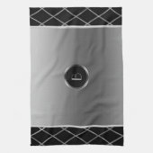Zwart en metallisch zilver geometrisch ontwerp theedoek (Verticaal)