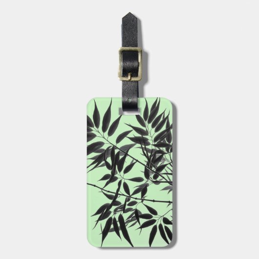 Zwart en Mint Groen Bamboe Plant Bagagelabel (Voorkant verticaal)