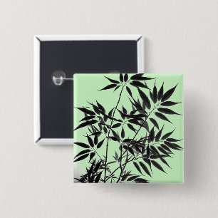 Zwart en Mint Groen Bamboe Plant Vierkante Button 5,1 Cm