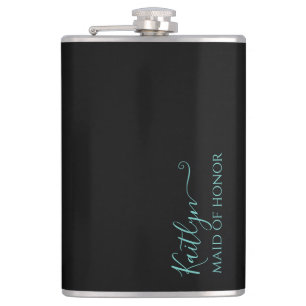 Zwart en Mint Modern Maid of Honor Gift Heupfles