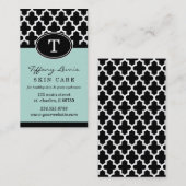 Zwart en Mint Monogram Marokkaanse Print Visitekaartje (Voorkant / Achterkant)