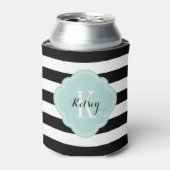 Zwart en Mint Preppy Stripes Monogram Blikjeskoeler (Blikje Voorkant)