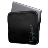 Zwart en Mint Script Naam Electronics Bag Laptop Sleeve (Voorkant Links)