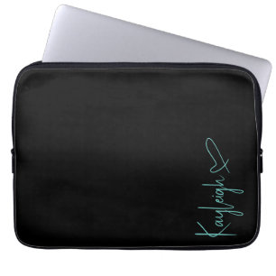 Zwart en Mint Script Naam Electronics Bag Laptop Sleeve