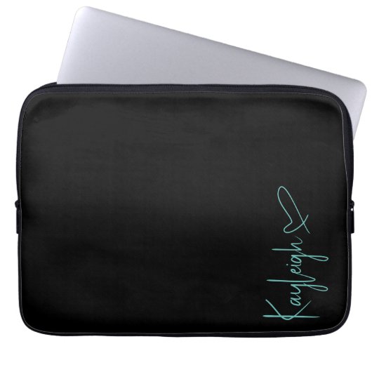 Zwart en Mint Script Naam Electronics Bag Laptop Sleeve (Voorkant)