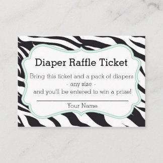 Zwart en Mint Zebra Luier Raffle Ticket Informatiekaartje