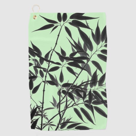 Zwart en Mintgroene Bamboe Plant Golfhanddoek (Voorkant)