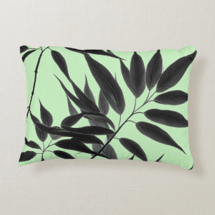Zwart en mintgroene bamboeplant accent kussen