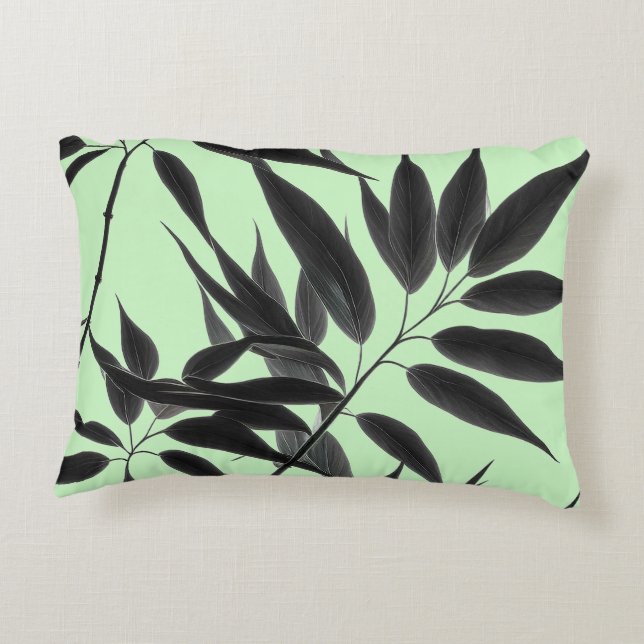 Zwart en mintgroene bamboeplant accent kussen (Achterkant)