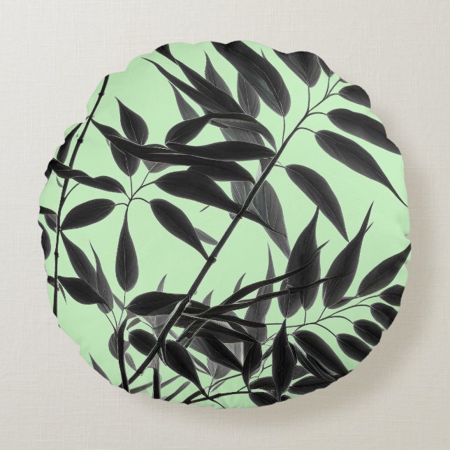 Zwart en mintgroene bamboeplant rond kussen (Voorkant)
