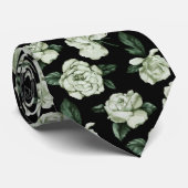 Zwart en Moody Elegant Wit Bloemen Patroon Stropdas (Opgerold)
