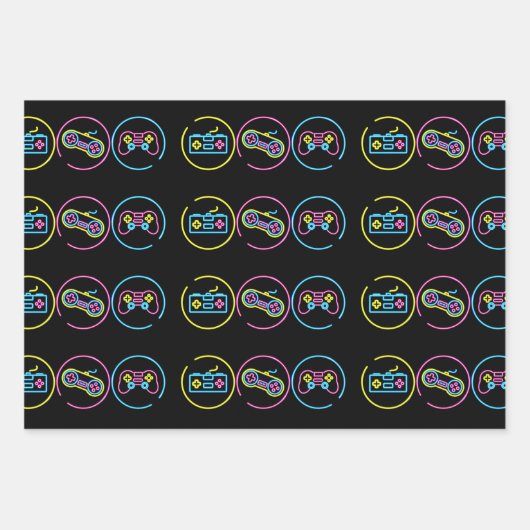 Zwart en neongamer Collectie Inpakpapier Vel (Voorkant)