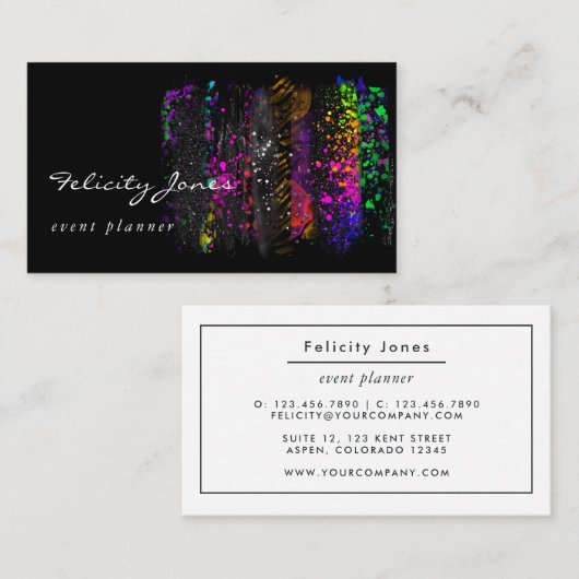 Zwart en neonpenseelstreken visitekaartje (Voorkant / Achterkant)