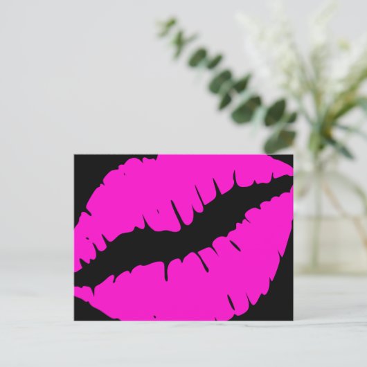 Zwart en neonroze lippenstift calligraphy dank je  briefkaart (Staand voorkant)