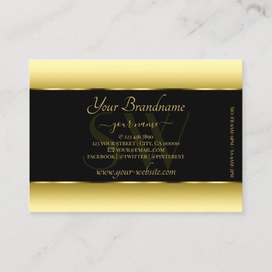 Zwart en Oker Gouden Gradiënt Monogram Ovaal Lijst Visitekaartje (Achterkant)