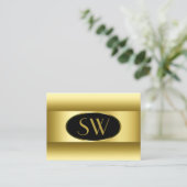 Zwart en Oker Gouden Gradiënt Monogram Ovaal Lijst Visitekaartje (Staand voorkant)