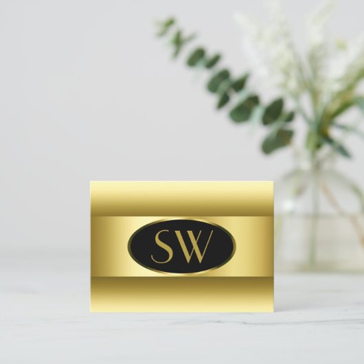 Zwart en Oker Gouden Gradiënt Monogram Ovaal Lijst Visitekaartje (Staand voorkant)