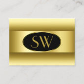 Zwart en Oker Gouden Gradiënt Monogram Ovaal Lijst Visitekaartje (Voorkant)