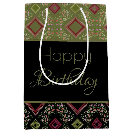 Zwart en olijfgroen medium cadeauzakje (Voorkant)