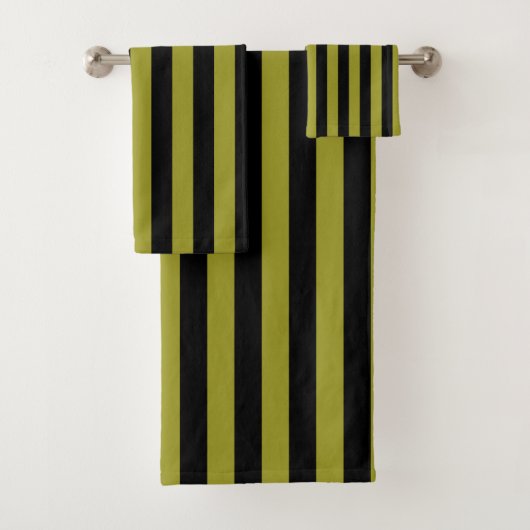 Zwart en olijfgroen verticale streep bad handdoek (Insitu)