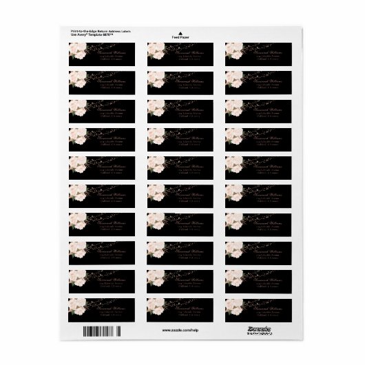 Zwart en onduidelijk Roos - Kortstaartwonden Etiket (Full Sheet)