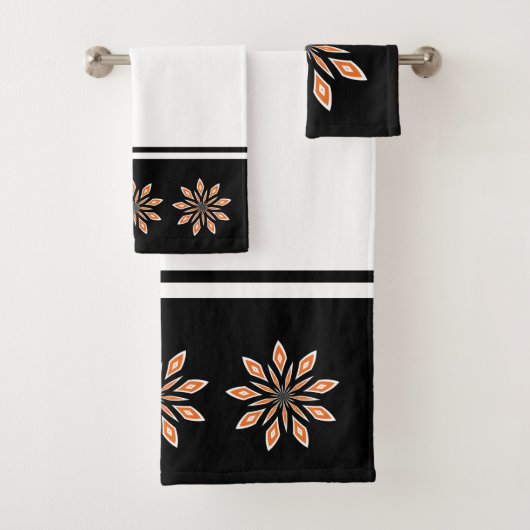 Zwart en oranje abstracte ster bad handdoek (Insitu)