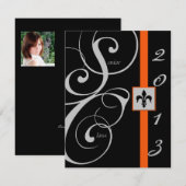 Zwart en Oranje Afstuderen met rollint Kaart (Voorkant / Achterkant)