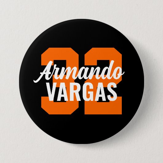 Zwart en Oranje Atleet Jersey Nummer Ronde Button 7,6 Cm (Voorkant)