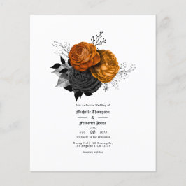 Zwart en oranje bloemgotisch bruiloft flyer