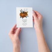 Zwart en oranje bloemgotisch bruiloft flyer (Hand)