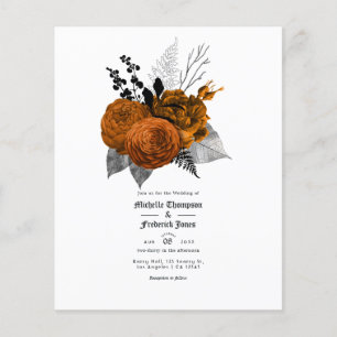 Zwart en oranje bloemgotisch bruiloft flyer