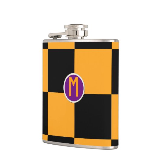 Zwart en Oranje Check Pattern Heupfles (Links)